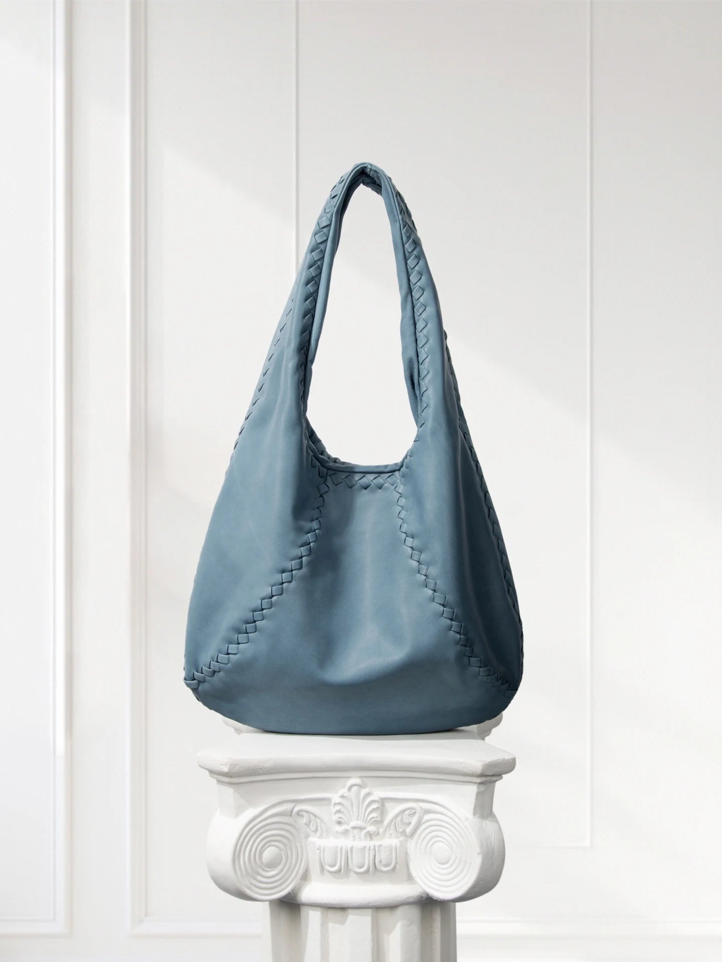 Aniline Lambskin Handwoven Vintage Hobo Bag – Gray Taupe