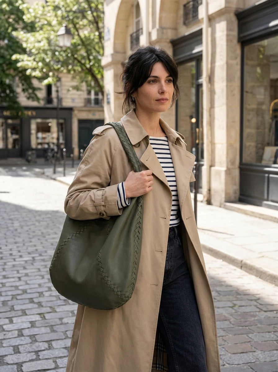 Aniline Lambskin Handwoven Vintage Hobo Bag – Gray Taupe