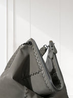 Handcrafted Shoulder Bag Grey Pebbled Premium Leather