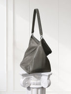 Handcrafted Shoulder Bag Grey Pebbled Premium Leather