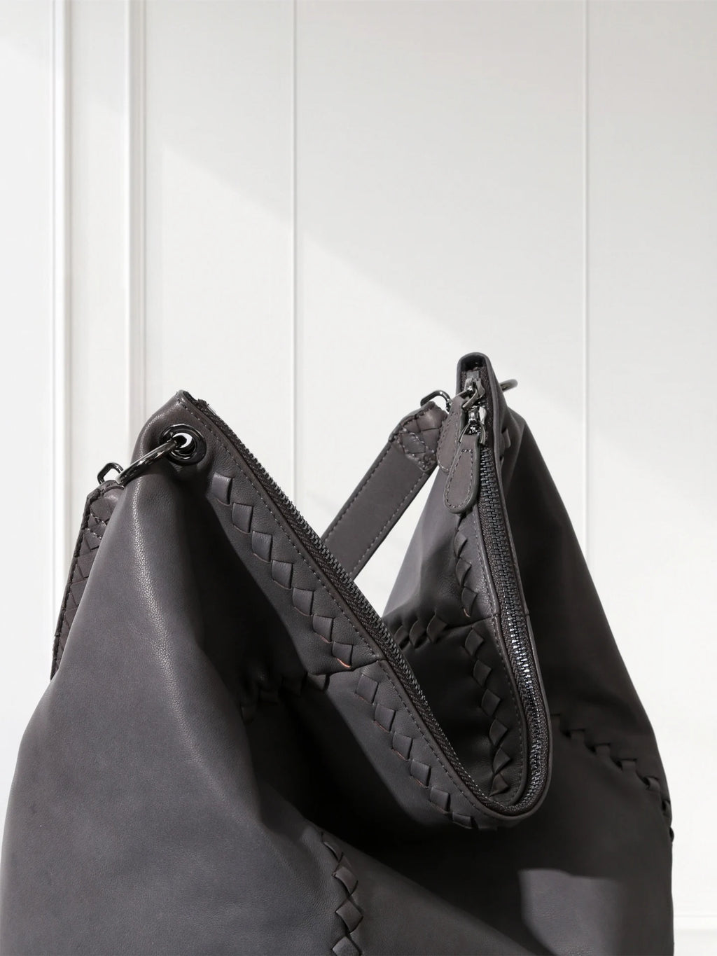 Handcrafted Shoulder Bag Grey Pebbled Premium Leather