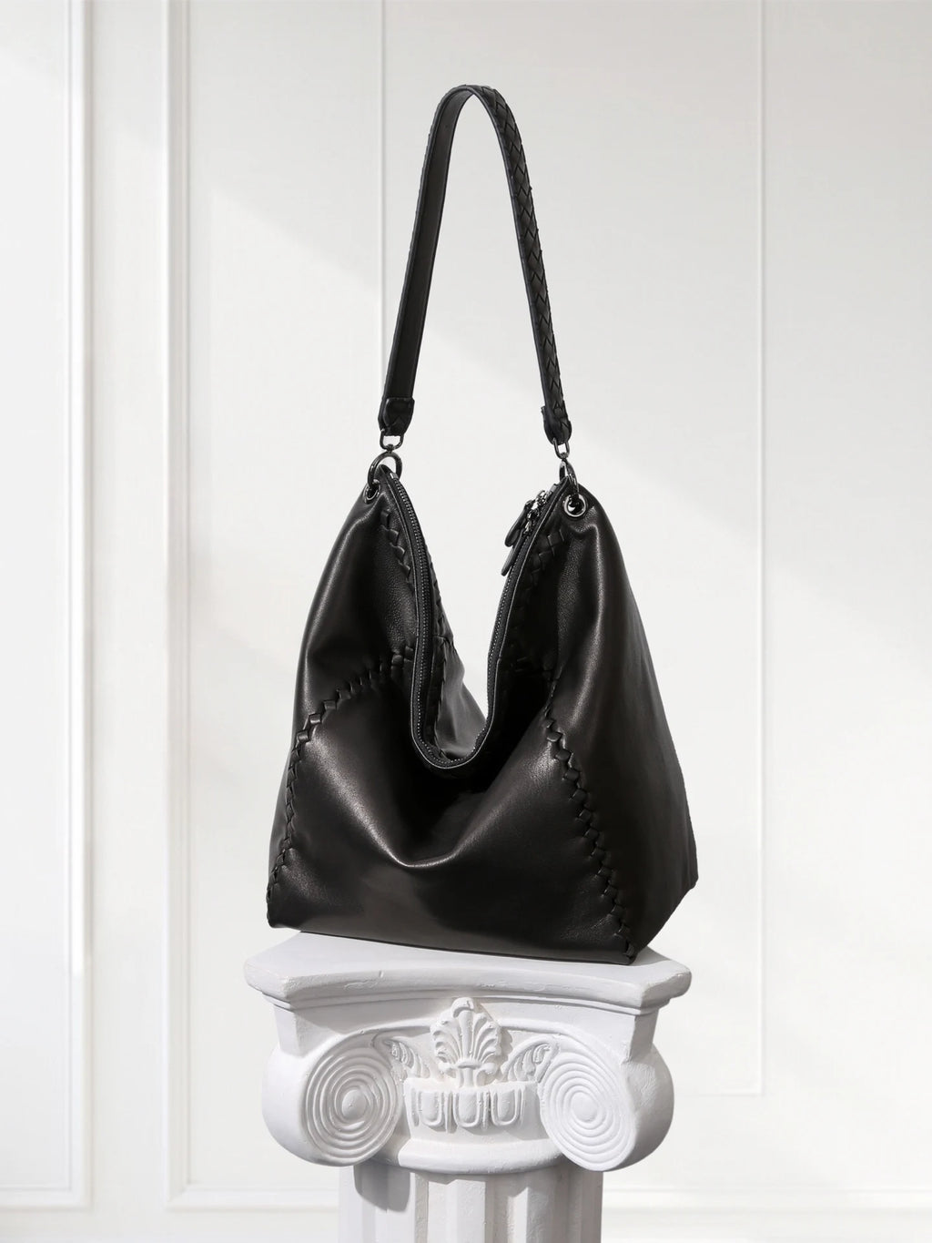 Handcrafted Shoulder Bag Grey Pebbled Premium Leather