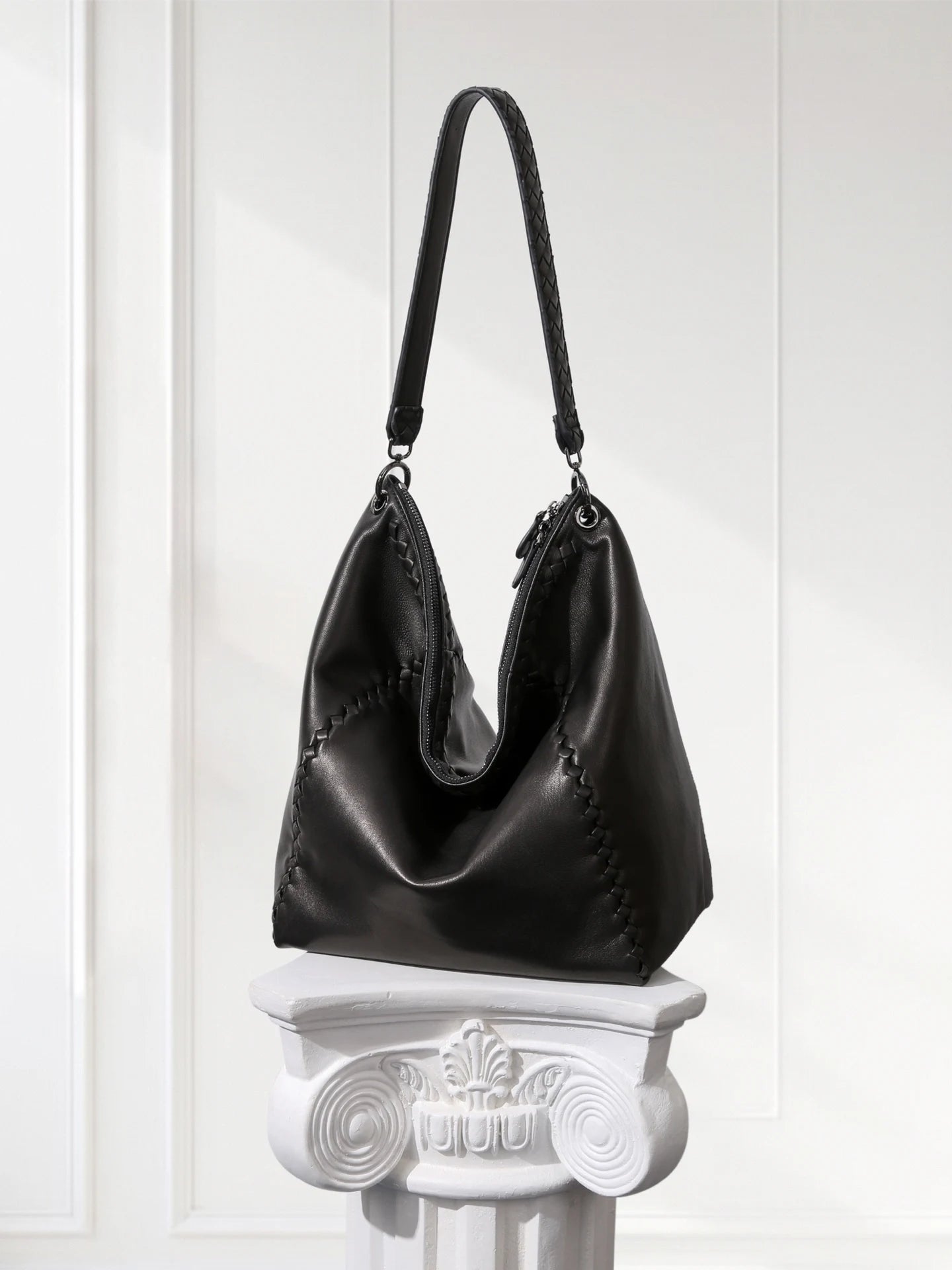 Handcrafted Shoulder Bag Grey Pebbled Premium Leather