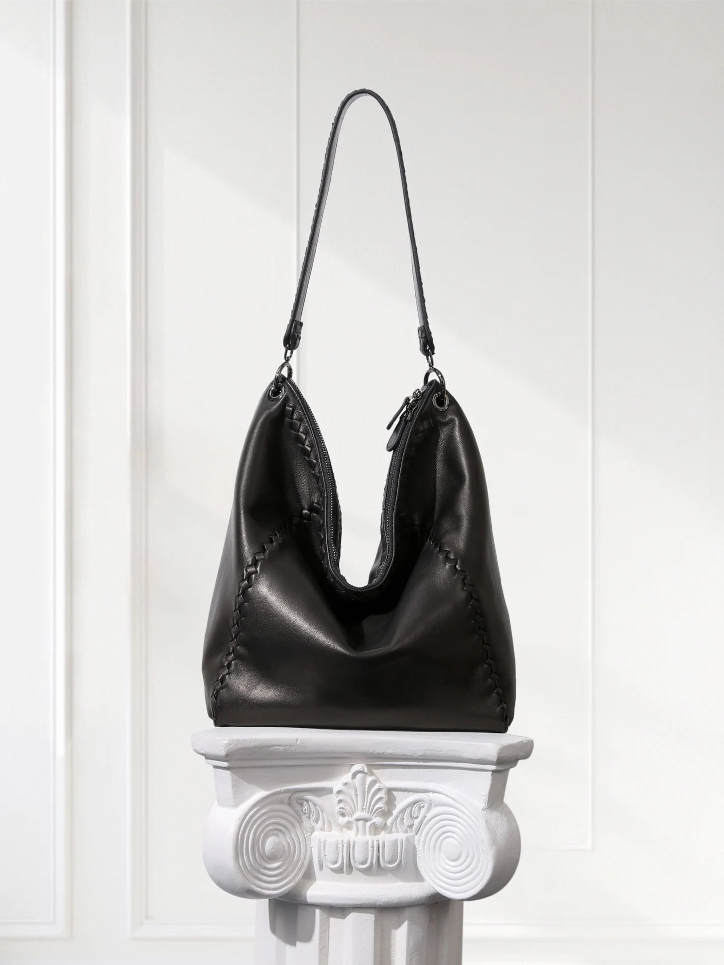 Handcrafted Shoulder Bag Grey Pebbled Premium Leather