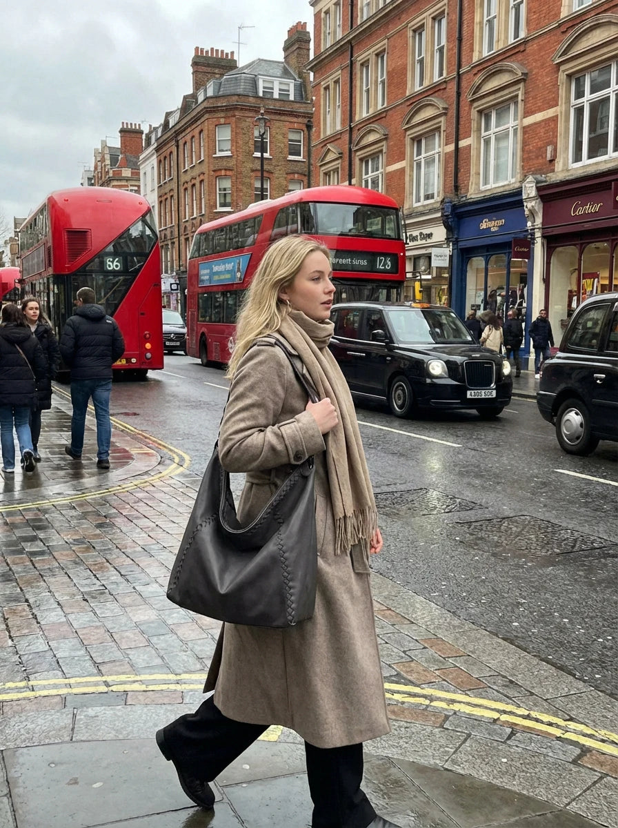Handcrafted Shoulder Bag Grey Pebbled Premium Leather