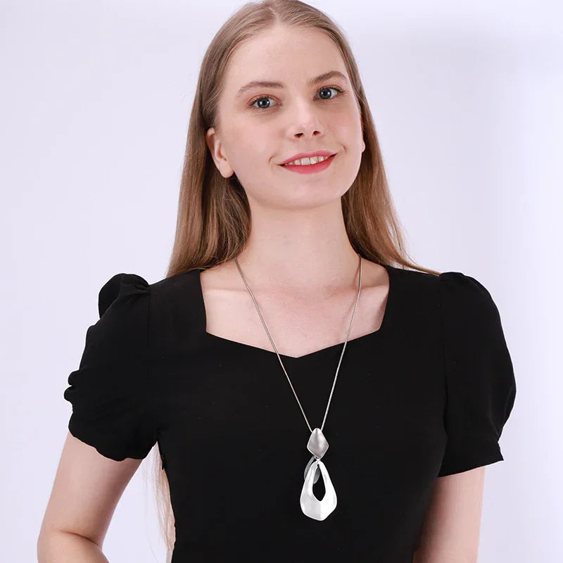 Silver Long Chains Necklace Fashion Accessories Pendants Jewelry - CIVIBUY