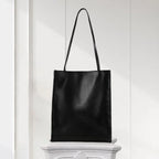 Minimalist Black Lamb Leather Tote Bag – Handmade in Italy, Unlined Vertical Shoulder Purse