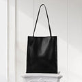 Classic Vertical Leather Shoulder Tote – Black