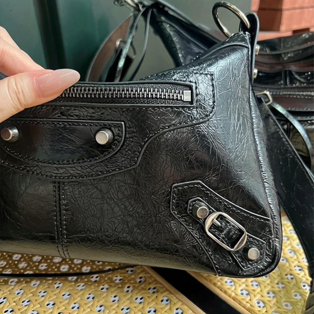 Women's Black Patent Leather Shoulder Bag Versatile Large Tote，Small
