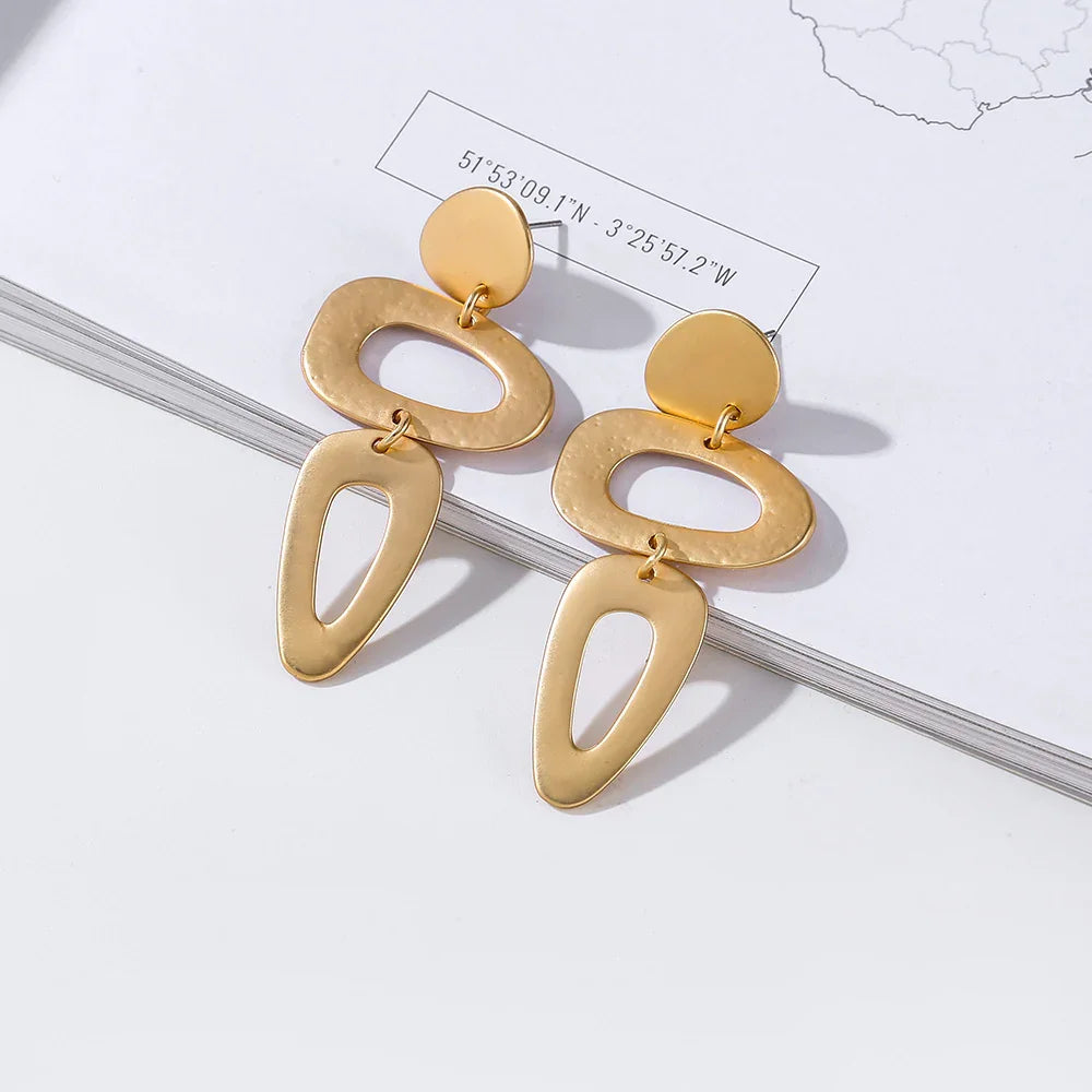 Matte Gold Silver Geometric Harmmered Clip On Earrings for Women Long Tear Drop Clip【buy 1 get 1】 - CIVIBUY