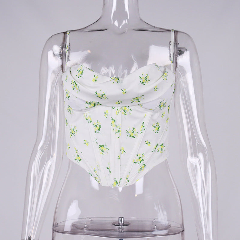 White Strapless Fashion Floral Bustier Tops Sexy Backless Women Streetwear - CIVIBUY