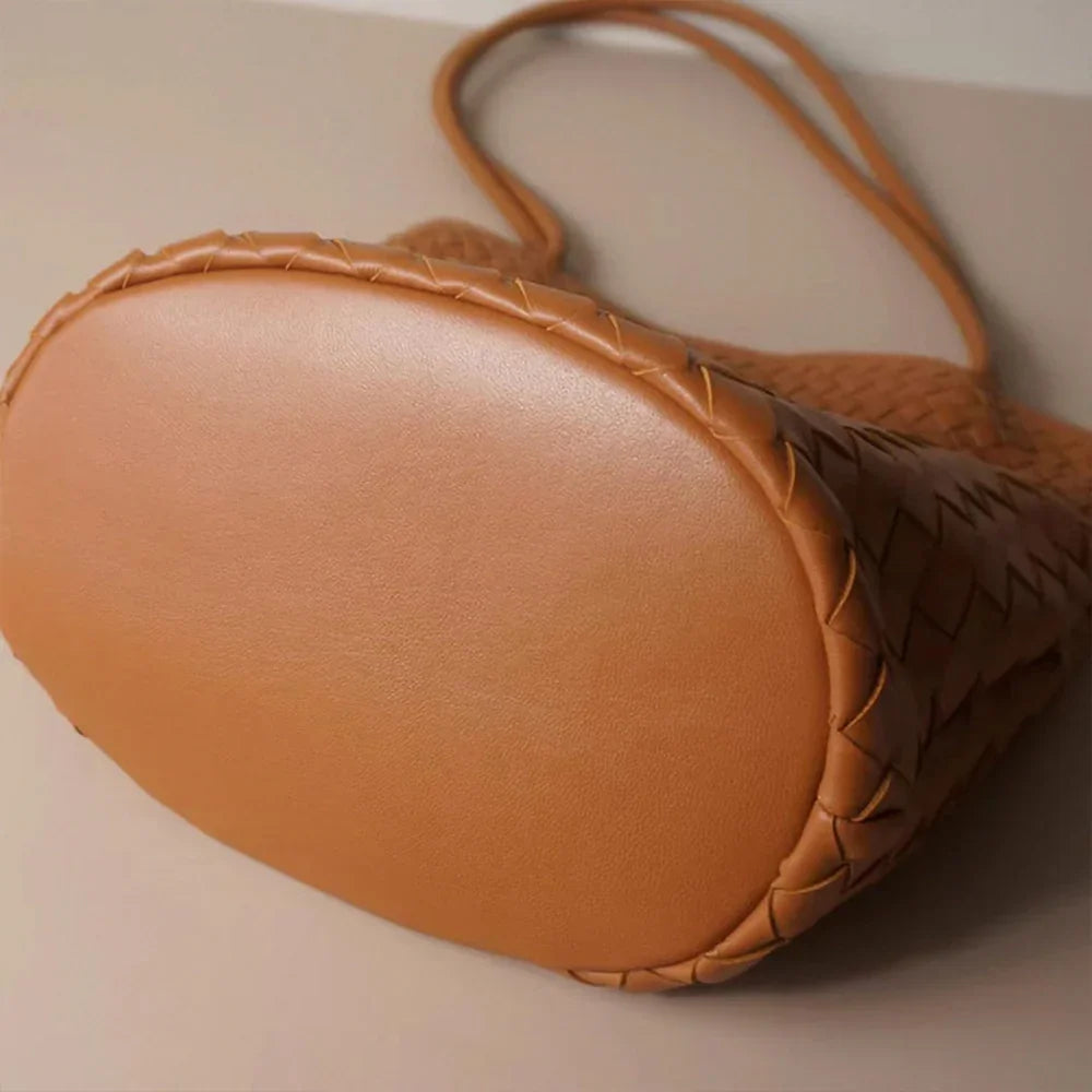 Handwoven Leather Tote Bag – Minimalist Shoulder Purse for Women, Large Capacity