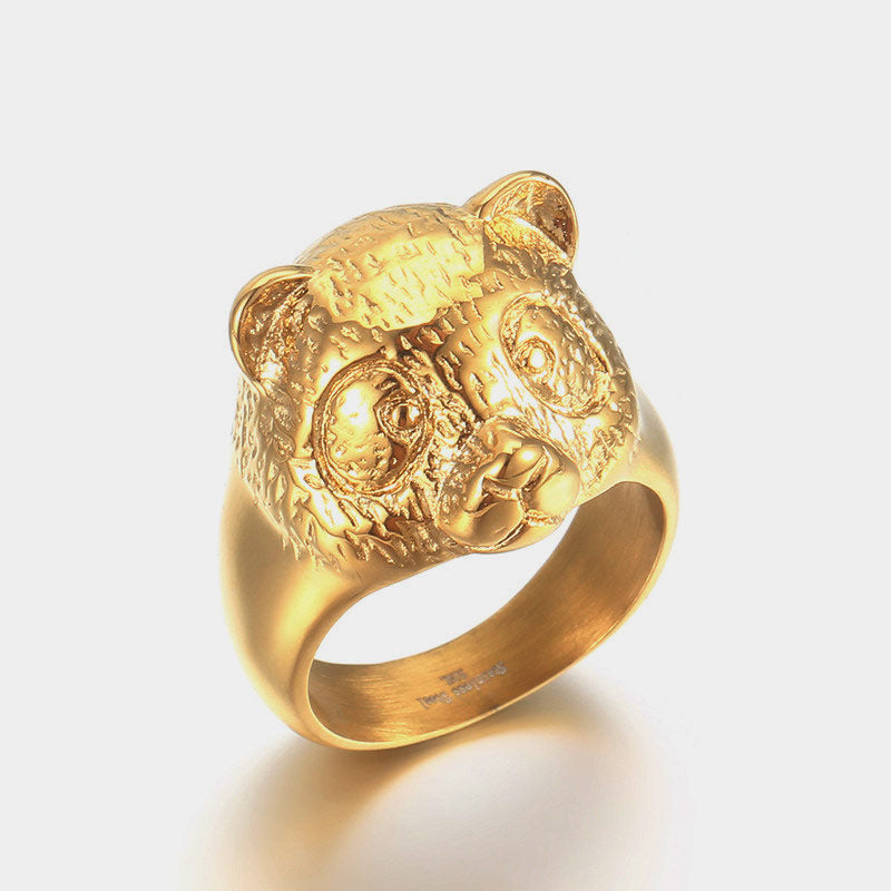 Panda Signet Ring in Solid 18k Gold - CIVIBUY