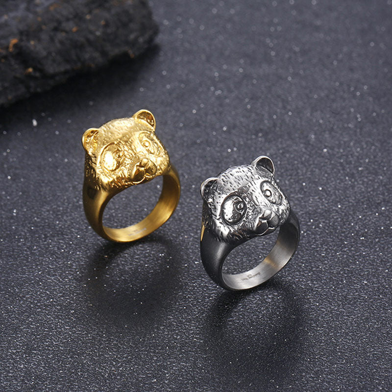 Panda Signet Ring in Solid 18k Gold - CIVIBUY