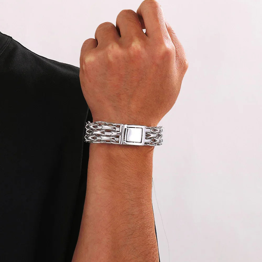 Heavy Motorcycle Double Chain Fashional Retro Strong Man Bracelet Gift 9ST-L - CIVIBUY