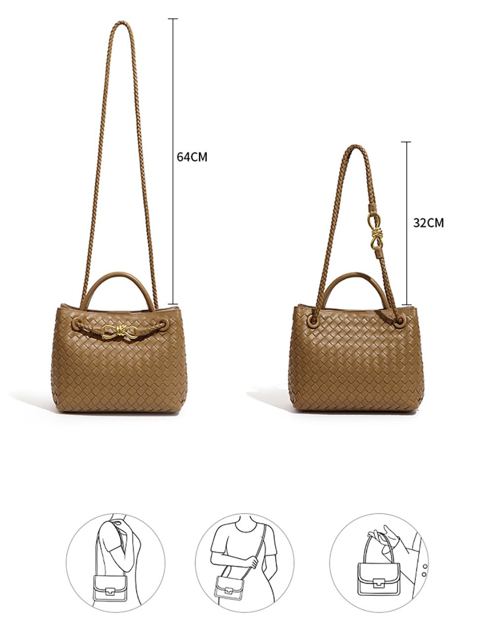 Woven Bags for Women Bowknot Small Tote Hobo Crossbody Bags PU Leather Handwoven Satchel Woven Purses Gift - CIVIBUY