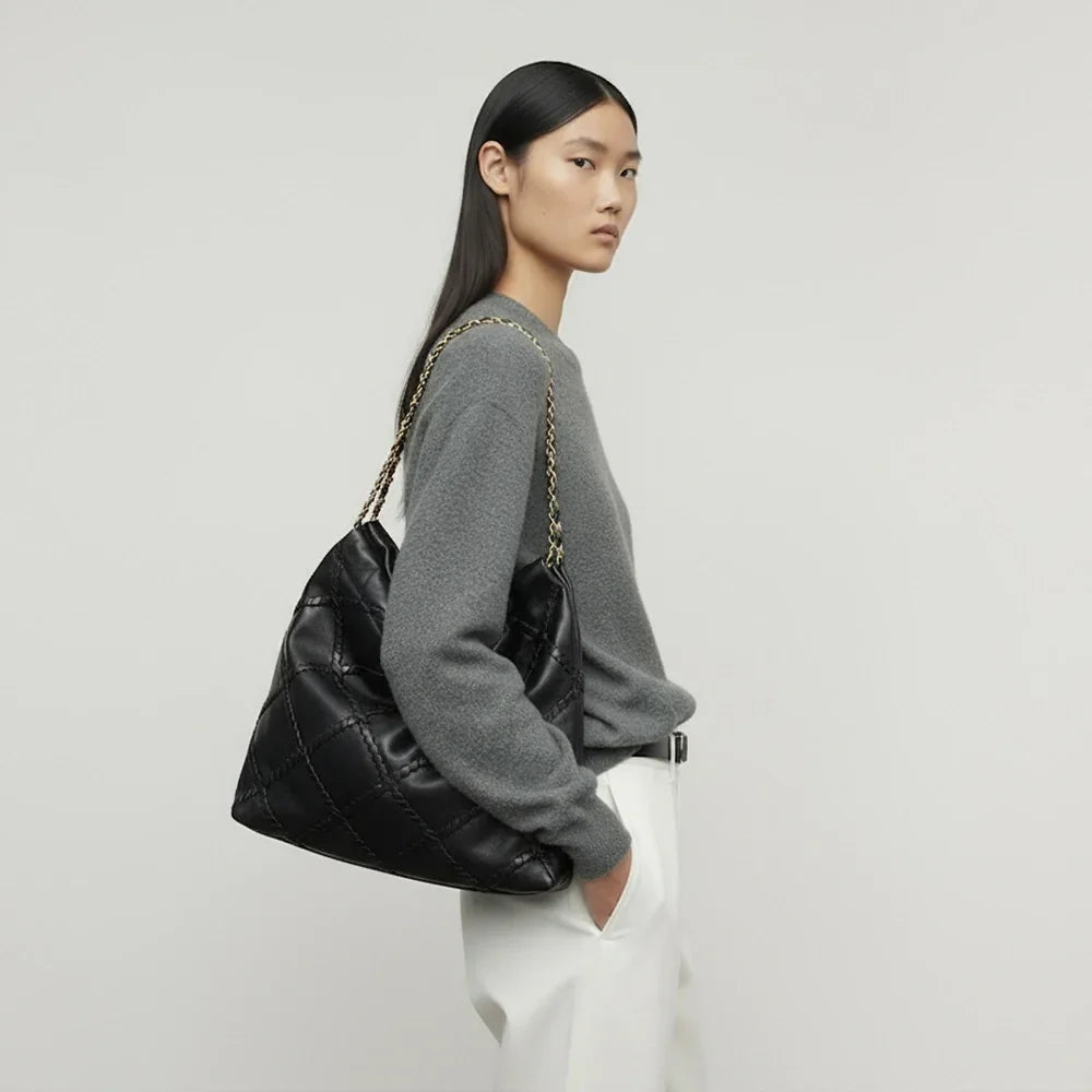 ラムスキンの巾着型ホーボーバッグ - 真鍮と内側のカードホルダー付きハンドメイド、100%ラムスキン