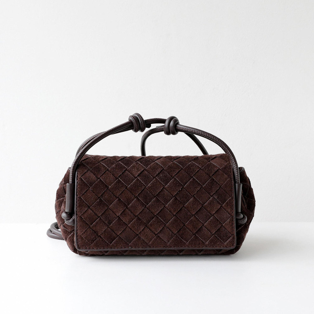 Chocolate Brown Woven Genuine Suede Leather Shoulder Bag