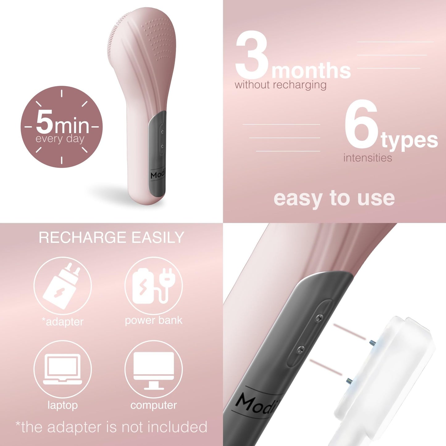 Facial Cleansing Brush, Electric Silicon Face Scrub Brush, IPX7 Waterproof 6 Intensities Deep Clean Heating Massage Removing Blackhead Gentle Exfoliation, Inductive Charging - CIVIBUY