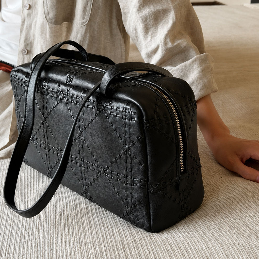 Luxury Handcrafted Bowling-Style Leather Bag – Brown