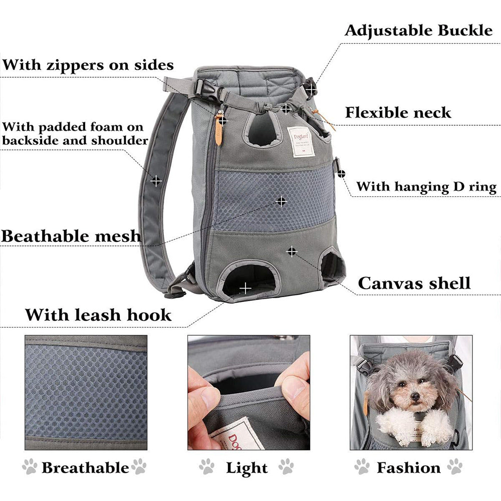 Pet Backpack Carrier ForDogs Front Travel Bag Carrying For Small Dogs,Grey