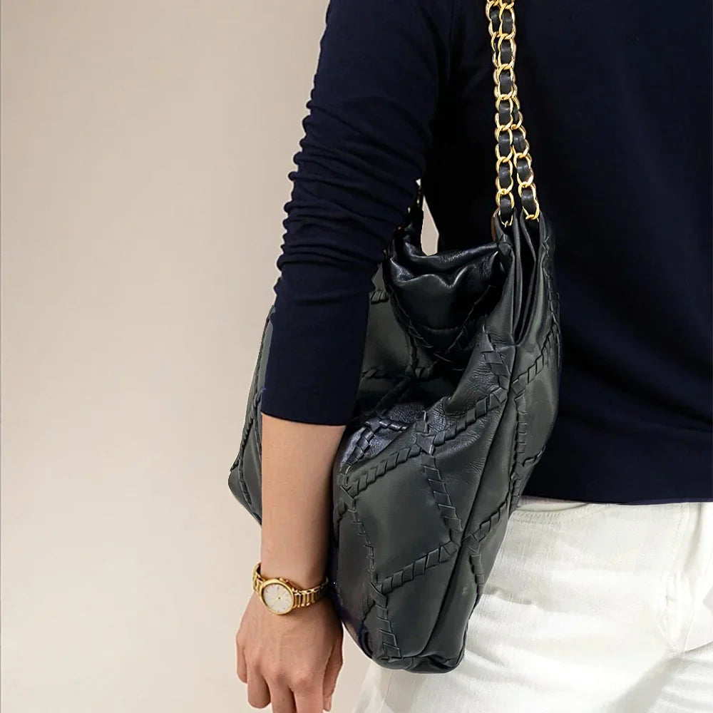 Lambskin Drawstring Hobo Bag – Handmade with Brass & Inner Cardholder,100% Lambskin