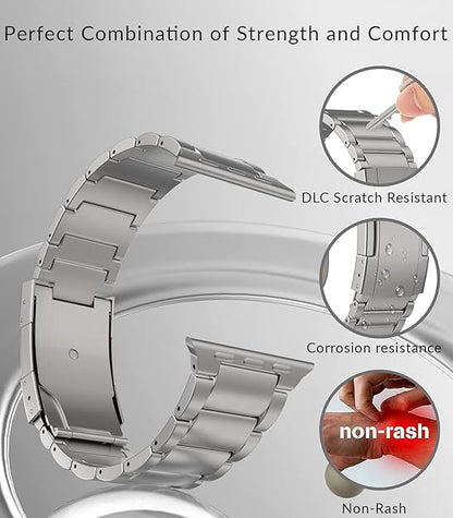 Titanium Metal Watchband Strap with Integrated Buckle for Apple iWatch 9