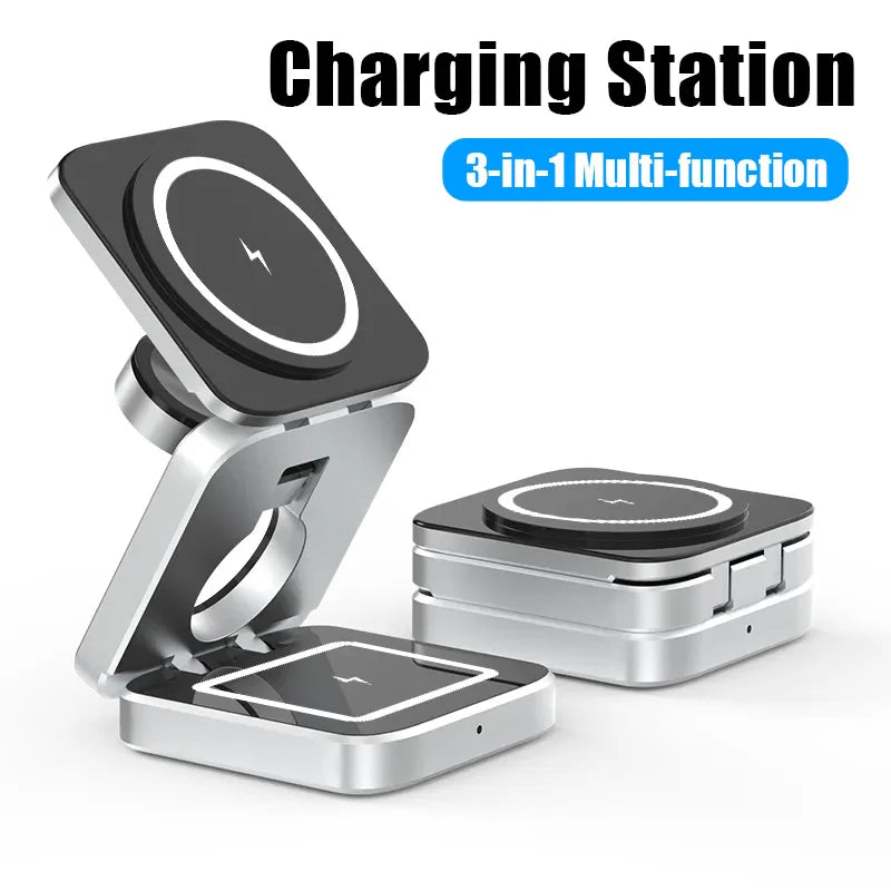 Aluminum Alloy 3 In 1 Foldable Magnetic Wireless Charger for iphone 15,14,13,12 AirPods 3/2 Station - CIVIBUY