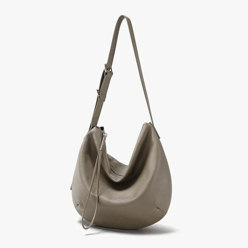 Minimalist Crescent Hobo Shoulder Bag Soft Genuine Leather Slouchy Tote