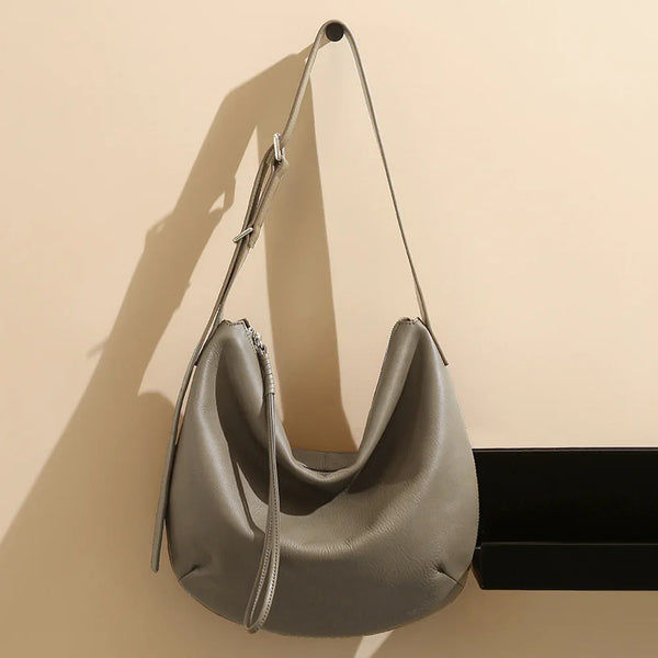 Minimalist Crescent Hobo Shoulder Bag Soft Genuine Leather Slouchy Tote