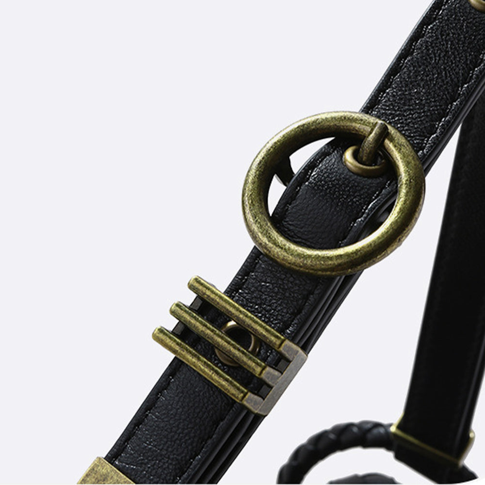 Vintage Black Woven Genuine Leather Shoulder Bag  Handmade Style Retro Flap Purse