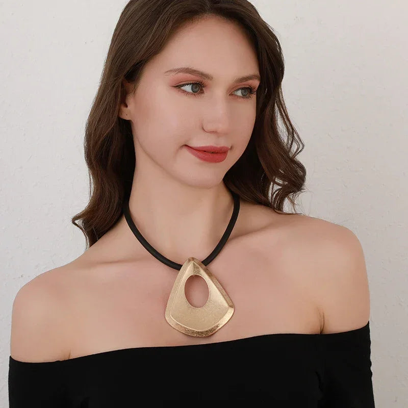 geometric gold necklace, matte gold pendant jewelry, minimalist art necklace, Civibuy wholesale near New York