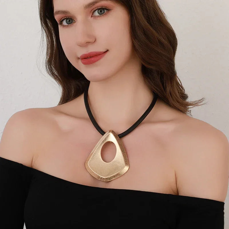 geometric gold necklace, matte gold pendant jewelry, minimalist art necklace, Civibuy wholesale near New York