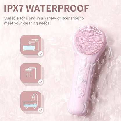 Facial Cleansing Brush, Electric Silicon Face Scrub Brush, IPX7 Waterproof 6 Intensities Deep Clean Heating Massage Removing Blackhead Gentle Exfoliation, Inductive Charging - CIVIBUY