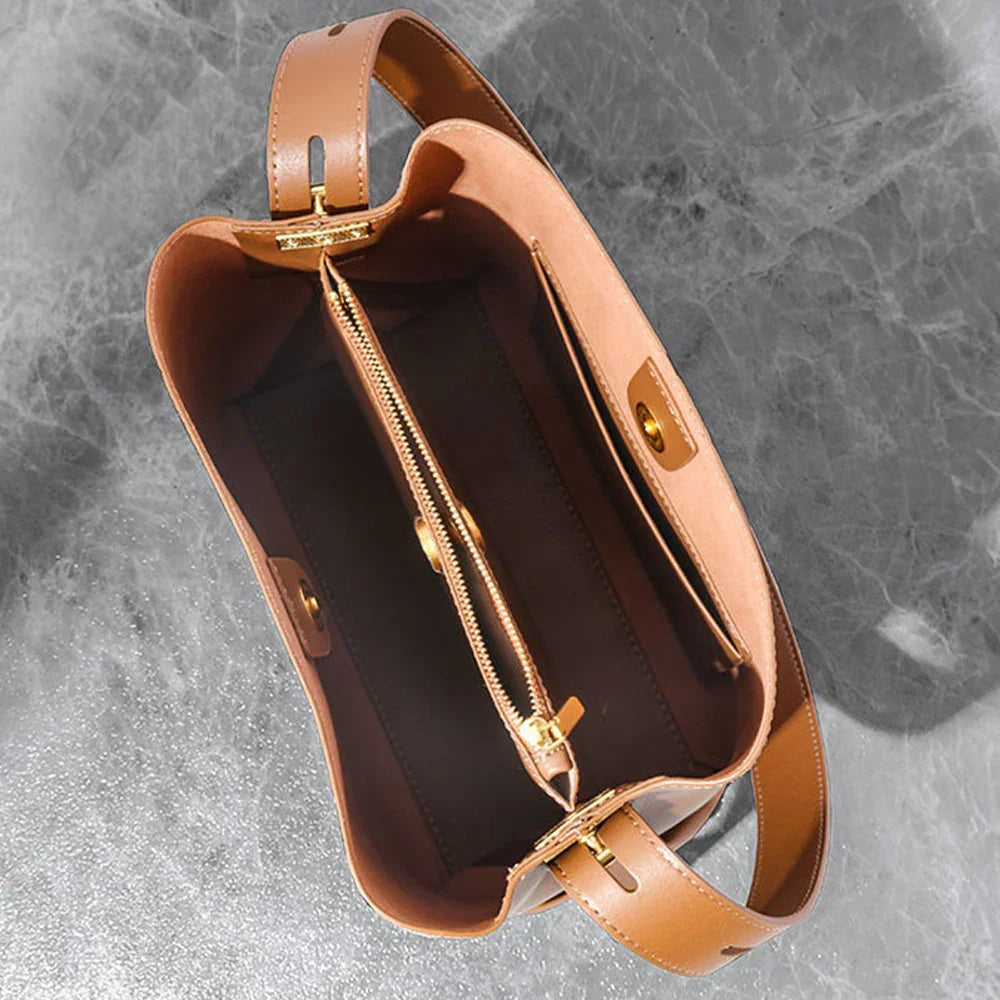 Women's Leather Shoulder Bag Lady Cute Genuine Leather Bag【Black】 - CIVIBUY