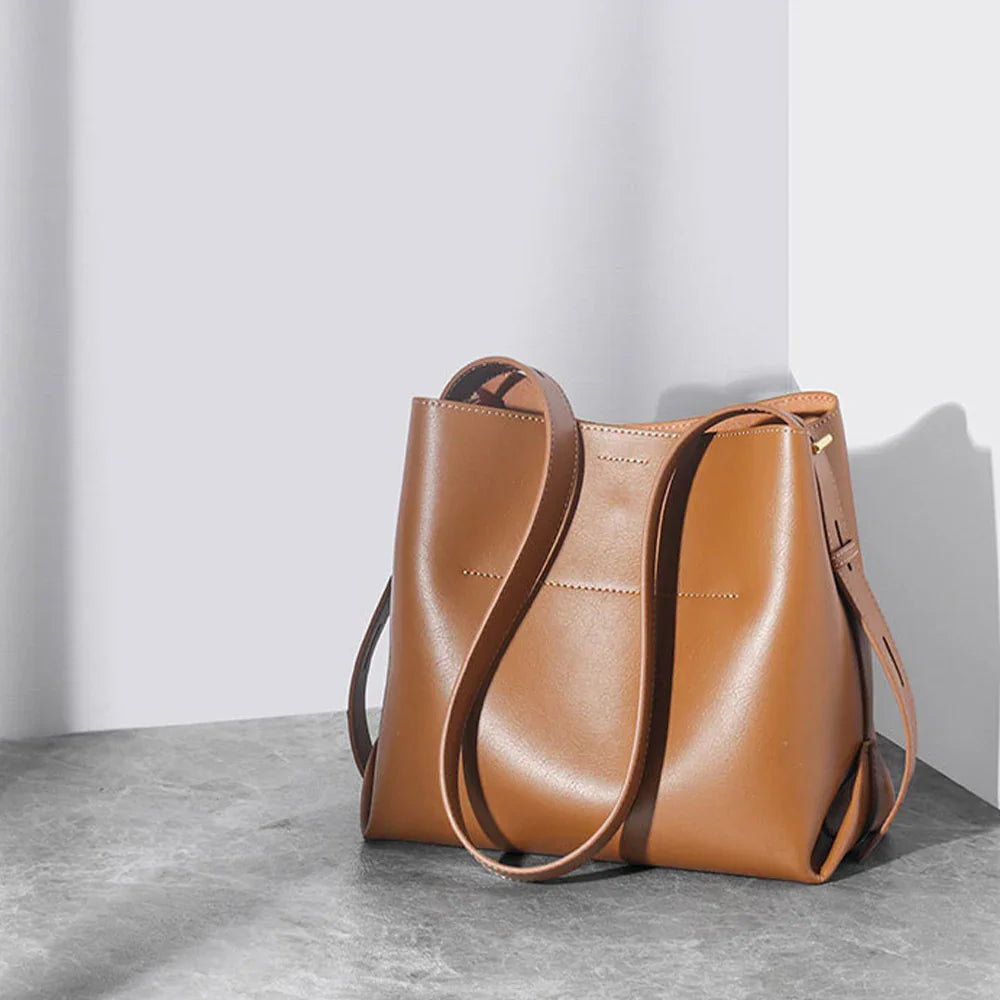 Women's Leather Shoulder Bag Lady Cute Genuine Leather Bag【Black】 - CIVIBUY