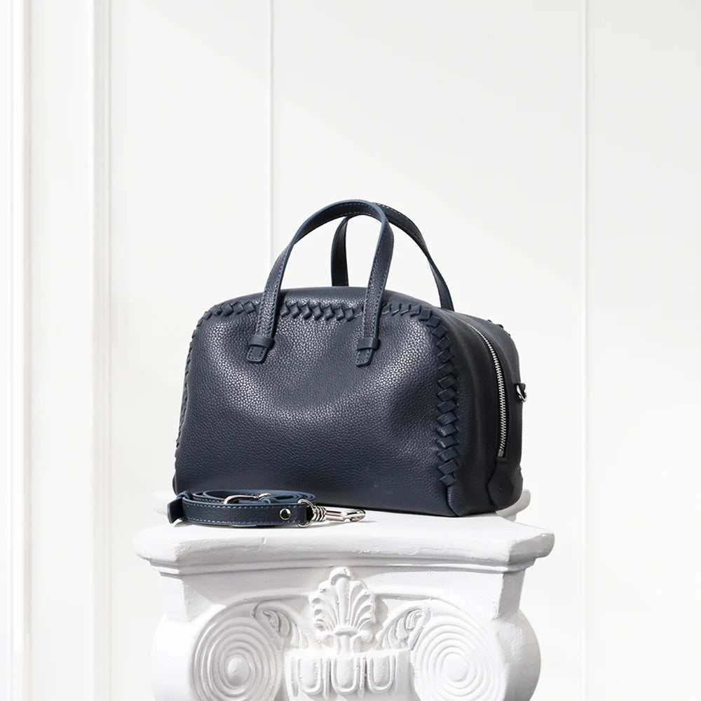 Small Boston Leather Tote Bag,Black