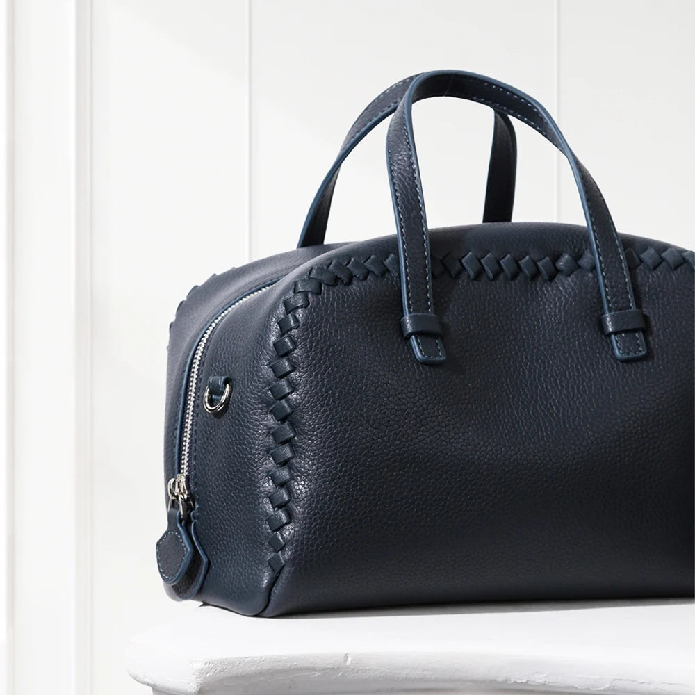 Small Boston Leather Tote Bag,Black