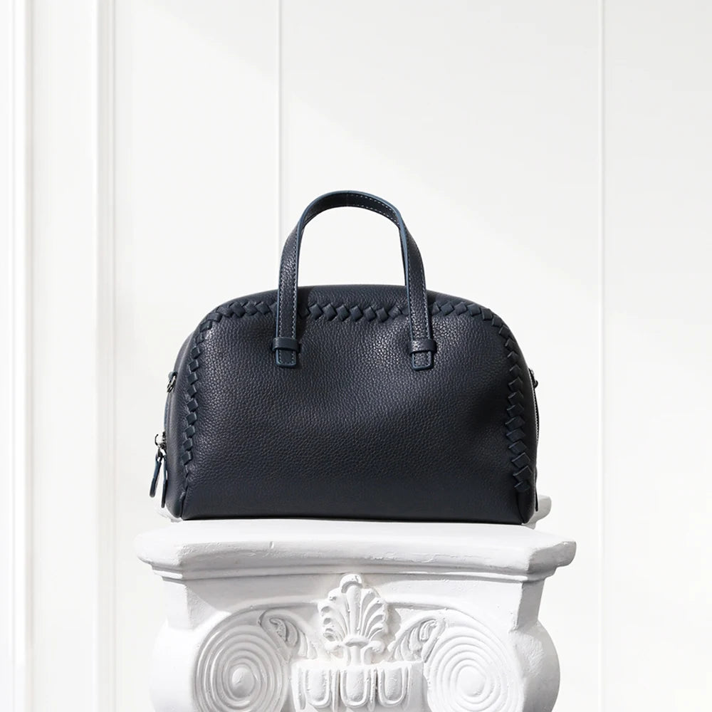 Small Boston Leather Tote Bag,Black