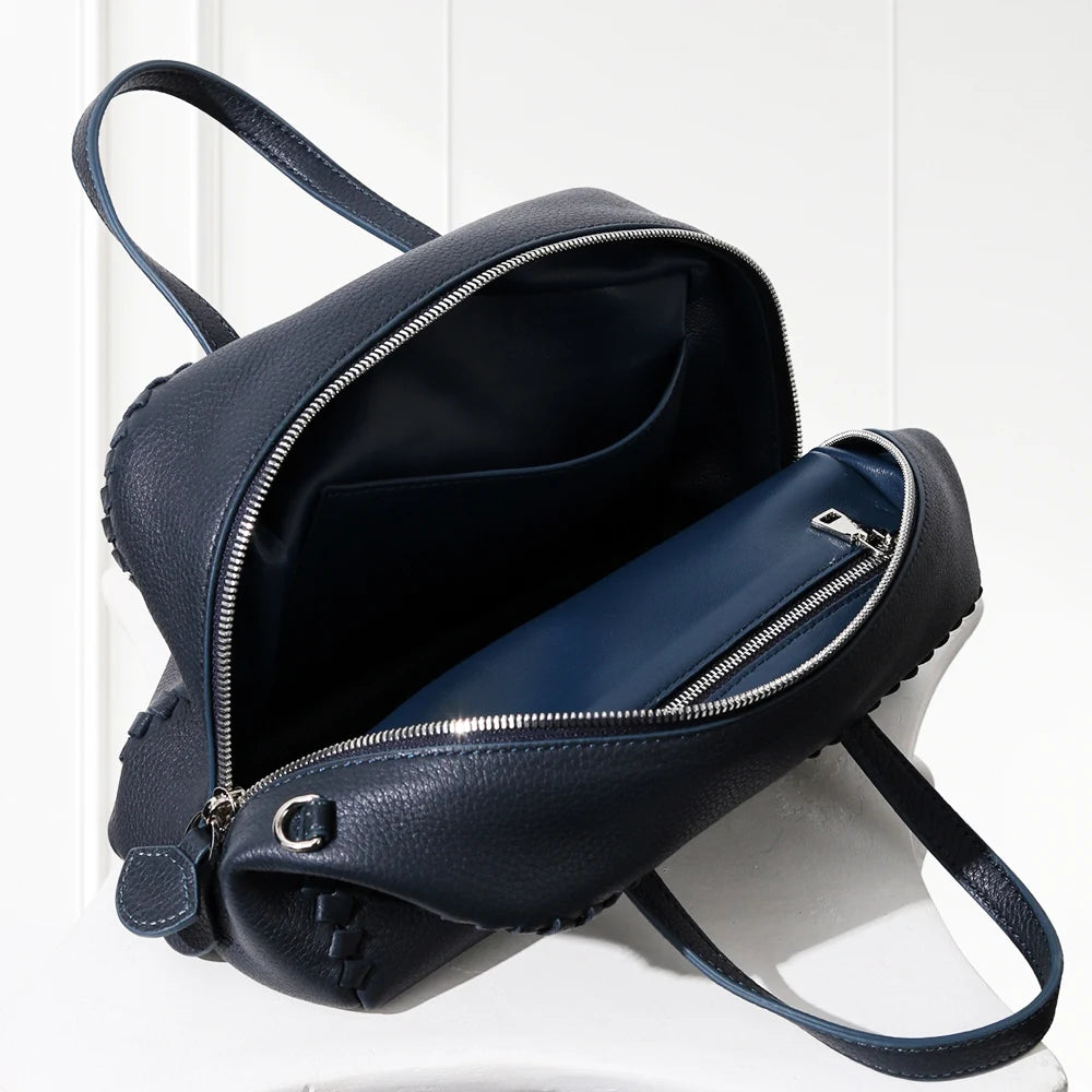 Small Boston Leather Tote Bag,Black