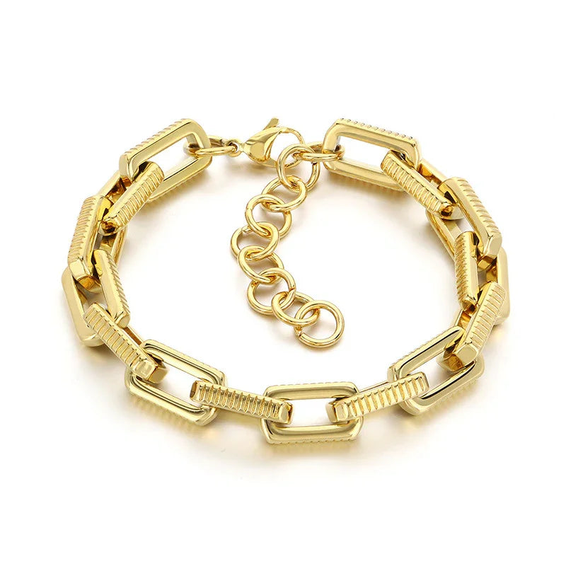 Gold 6mm Polished and Textured Fancy Link Bracelet