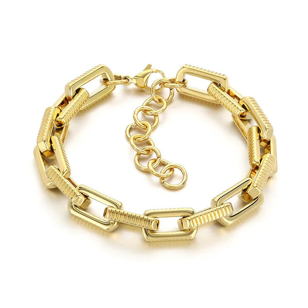 Gold 6mm Polished and Textured Fancy Link Bracelet