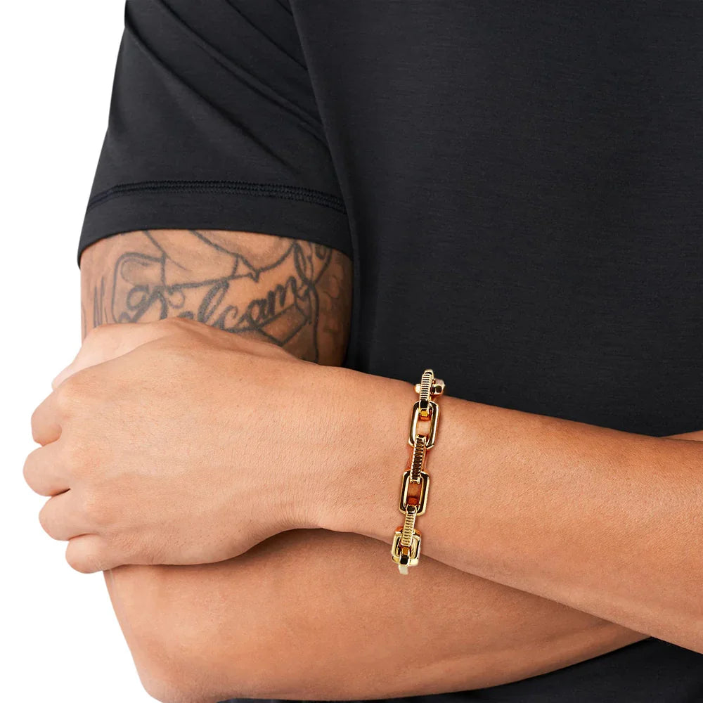 Gold 6mm Polished and Textured Fancy Link Bracelet