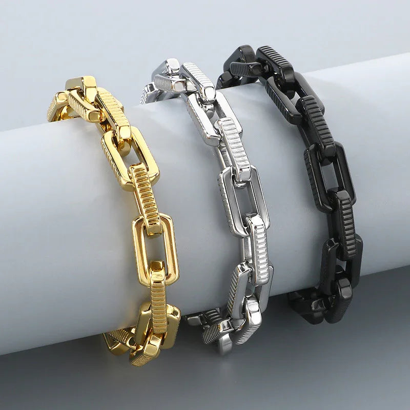 Gold 6mm Polished and Textured Fancy Link Bracelet