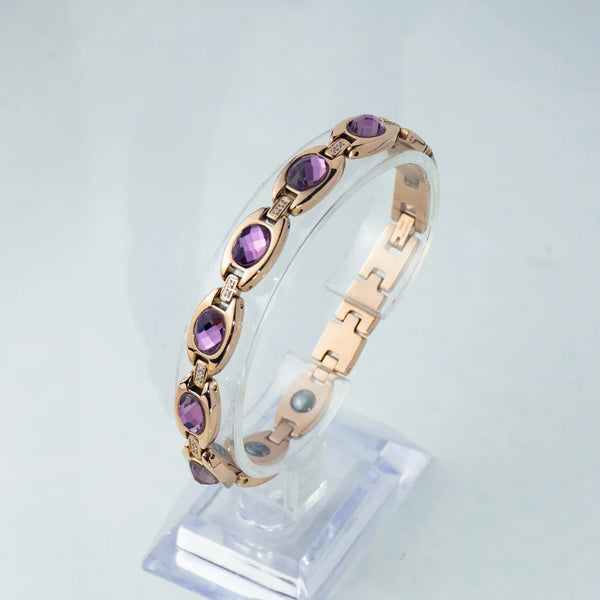Magnetic Bracelet for Women Rose Gold Therapy Bracelet with Purple Crystals – Elegant Weight Loss Jewelry