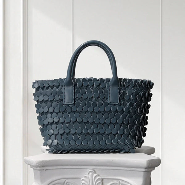 Luxury Textured Leather Tote Bag – Unique Circular Appliqué Handcrafted Design for Women