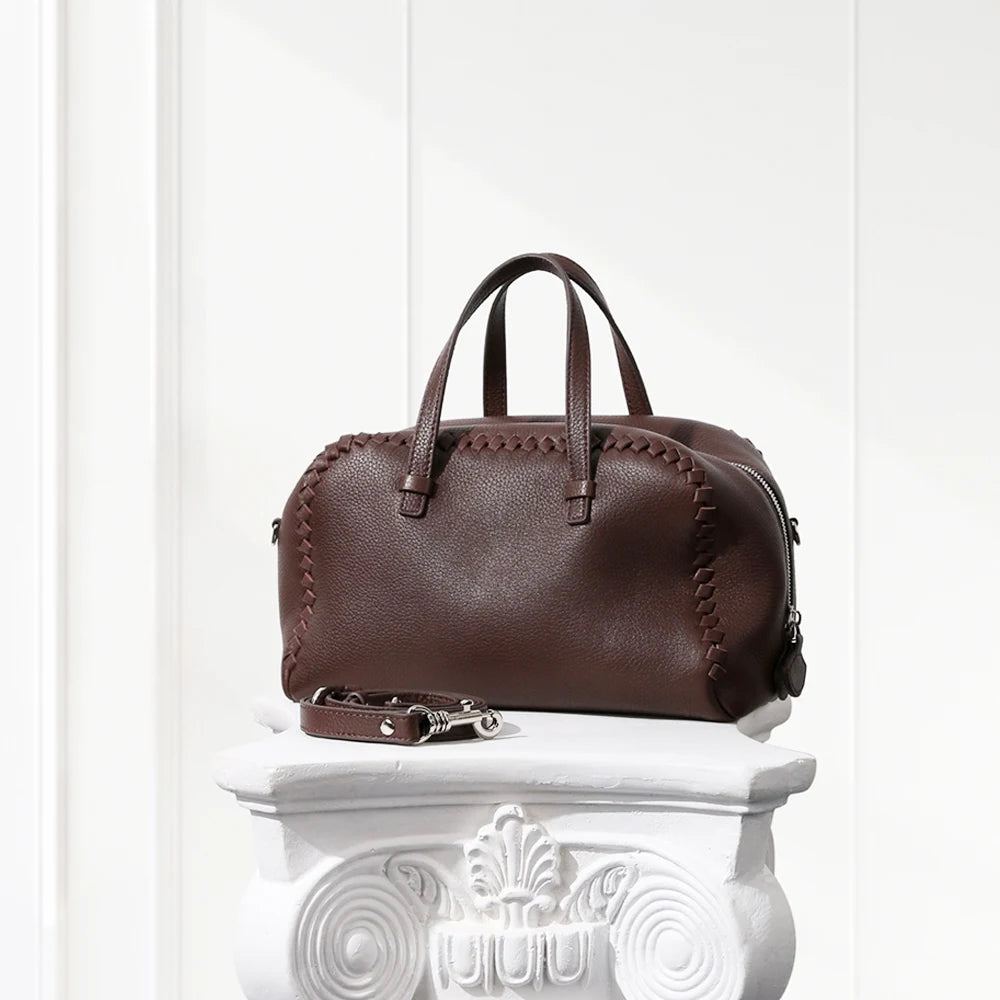 Small Boston Leather Tote Bag,Black