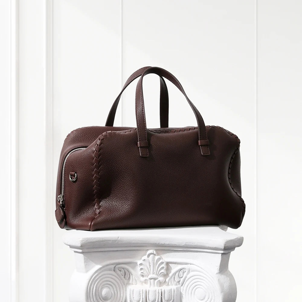 Small Boston Leather Tote Bag,Black