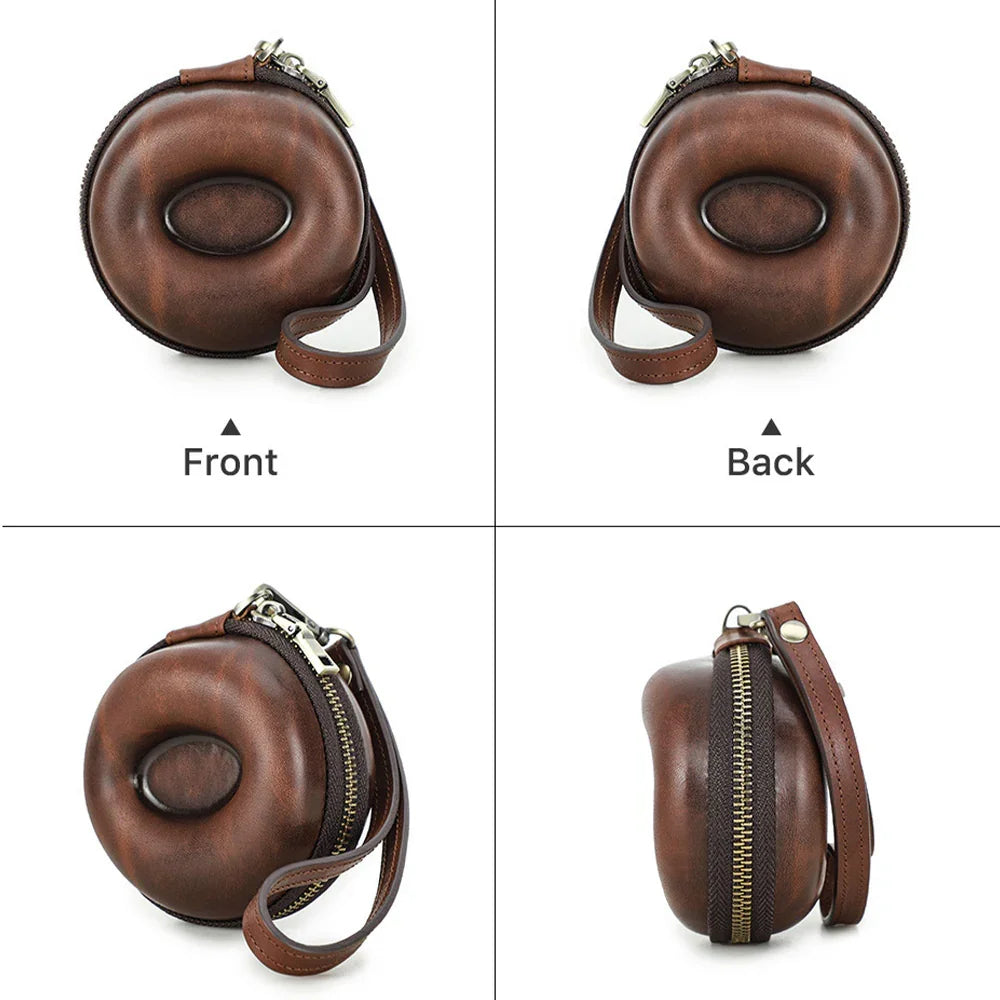 旅行用腕時計ケース、クッション付き丸型で持ち運びに便利なシングルウォッチボックス、牛革製