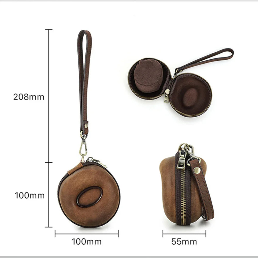 旅行用腕時計ケース、クッション付き丸型で持ち運びに便利なシングルウォッチボックス、牛革製
